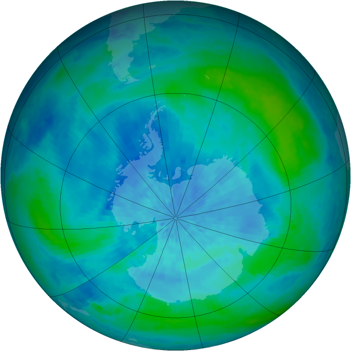 Antarctic ozone map for 13 March 2002